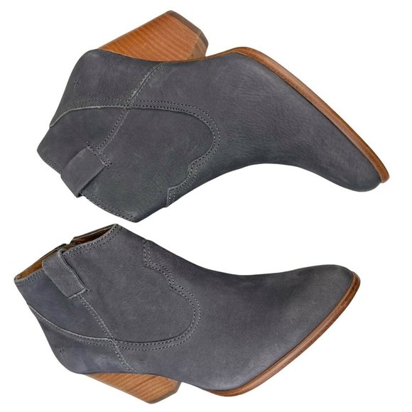 FRYE Rory Bootie Shootie Ankle Zip Almond Toe Nubuck Leather Gray Sz 9.5 Western - Picture 3 of 10